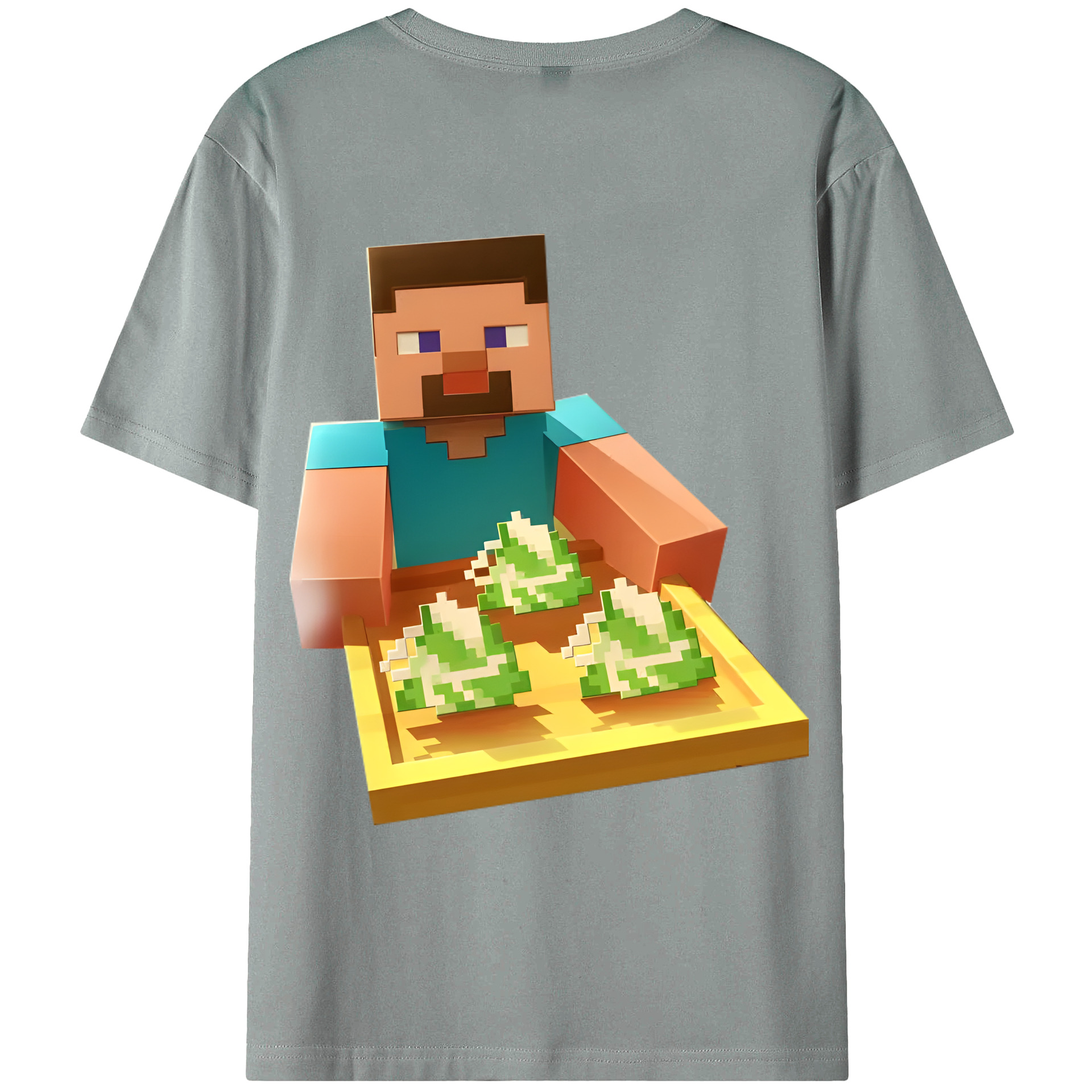 （画像用） マインクラフト ブロックの世界 Minecraft MC Block world 綿100％ メンズ半袖Tシャツ（バックプリント） 通気性